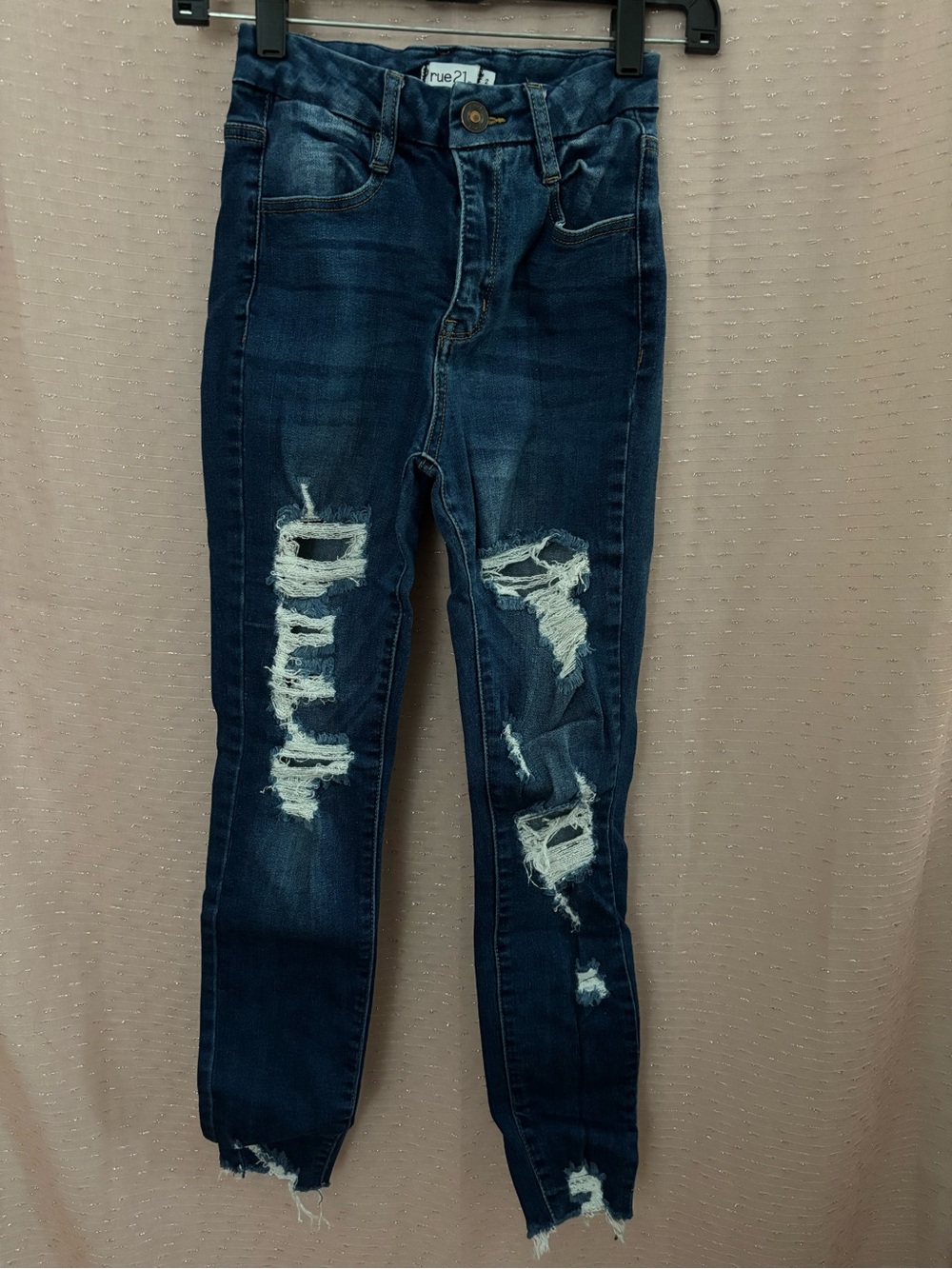 Rue21 Dark Blue Distressed Skinny Jeans for Women